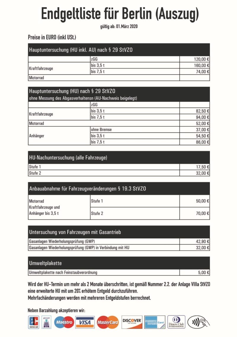 Entgeltliste T V S D Autopartner Fahrzeugpr Fung Berlin Marienfelde